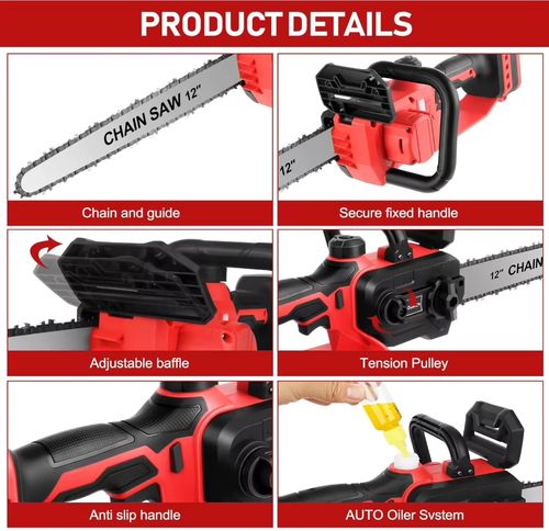 12-Inch Electric Chainsaw with Security Lock for Wood Cutting, Tree Trimming, and Branch Pruning