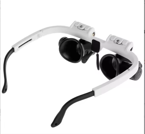 Dual lens jewelry magnifying glass with LED headphone lighting