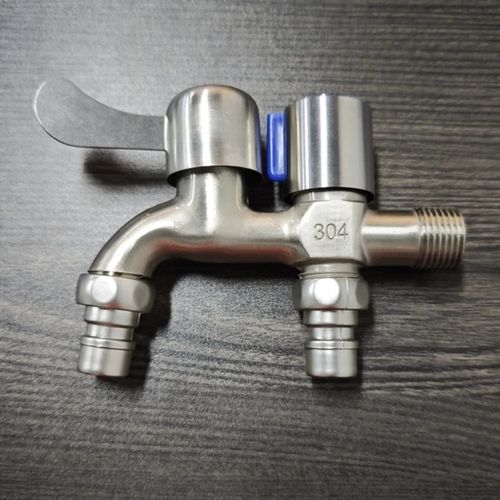 304 stainless steel Stainless steel faucet with dual outlets and dual controls, one in and two out