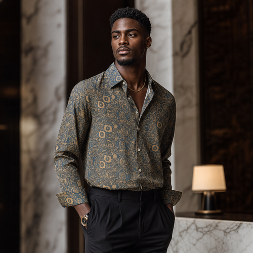 Light green printed satin shirt