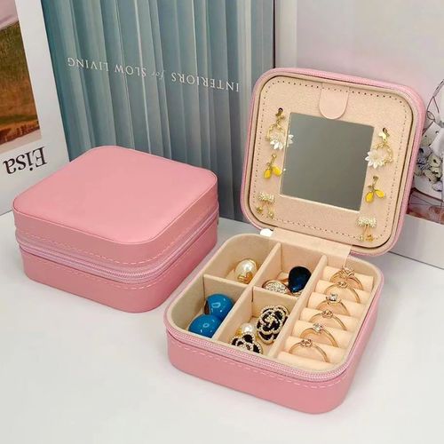 Mirror Jewelry Box Travel Earring Necklace Storage Box Portable Jewelry Box