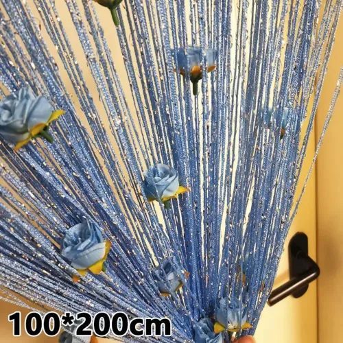 100x200cm Door Line Curtain Rose Flower Hanging Vestibule String Curtains Self-adhesive Tassel Divider Curtains Home Decoration