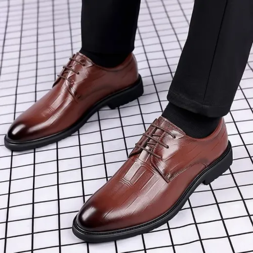 Men Leather Dress Shoes Luxury Lace-Up Oxford Shoes for Men Designer Pointed Toe Party