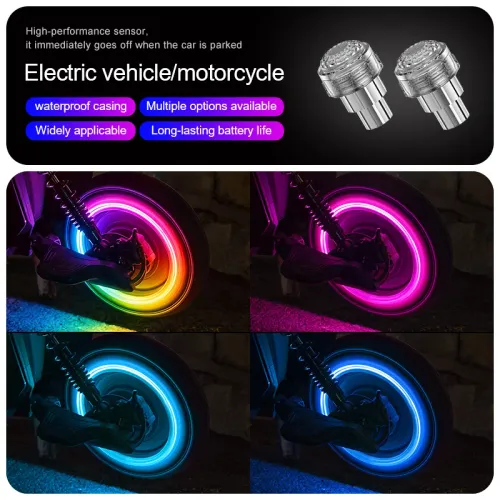 4pcs Motorcycle rim light, seven-color flashing decorative light for electric bike tire valve, car valve light, wheel light