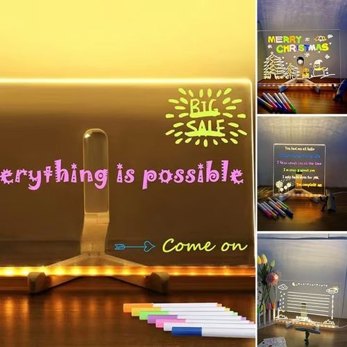 Creative Rewritable Acrylic LED Message Board (set come with 7 Pens)