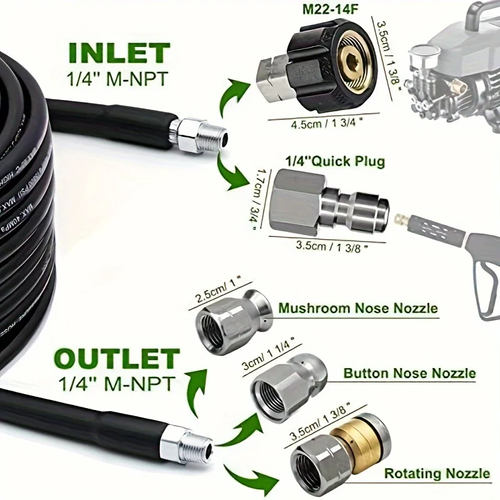 Heavy Duty 5800 PSI Sewer Jetting Kit - High Pressure Drain Cleaning Hose Set