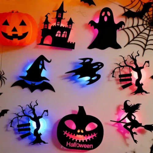 8 pieces Hollow out bat night light Halloween decoration wall sticker 3D oil proof