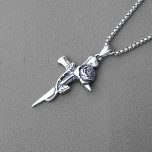 2Pcs His & Her Vintage Rose Cross Pendant Necklace - Perfect Matching Gift Set