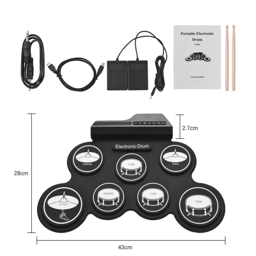 New Folding Silicone Hand Roll USB Electronic Drum Portable Practice Drums Pad Kit With Drumsticks Sustain Pedal
