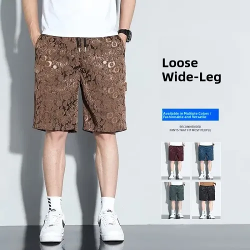 Summer Men's Fashion Loose Dyeing Embroidery Shorts Elastic Youth Casual Breathable Seven-Point Pants Polyester Fiber