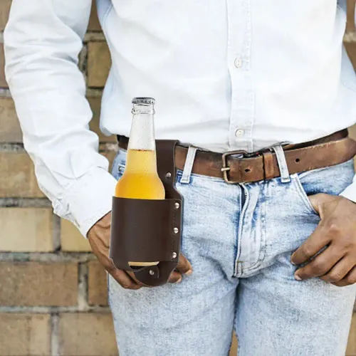 Portable Leather Beer Bottle Waist Beer Belt Bag Handy Wine Bottles Beverage Holder Outdoor Drink Bottle Case Cover