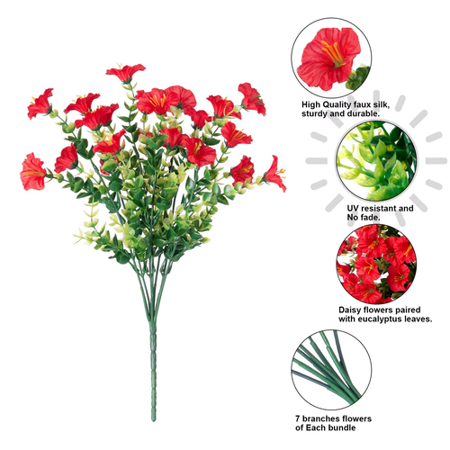 6pcs Artificial Flowers for Outdoors Decoration Silk Faux Flowers Uv Resistant Fake Plants for Garden Balcony Yard Porch Home Decor