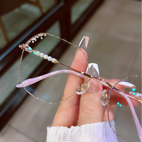 Stylish Rimless Glasses with Pearl Cut Edges