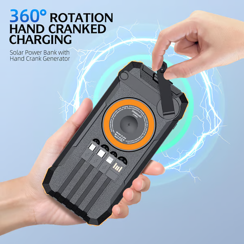 💡 20000mAh Hand-Cranked Magnetic Wireless Charger & Solar Power Bank
