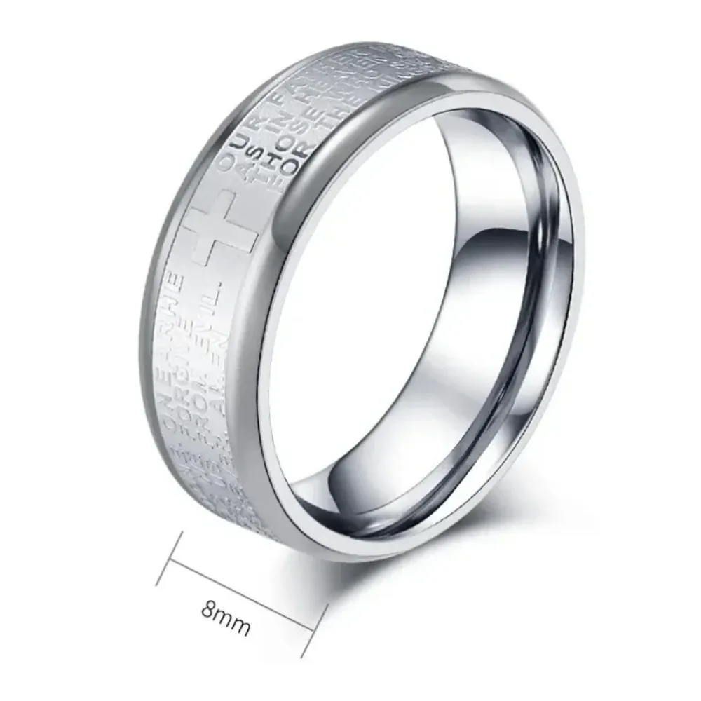 Vintage Cross Scripture Ring Fashionable Men's Stainless Steel Prayer Talisman Rings Catholic Faith Jewelry Gifts