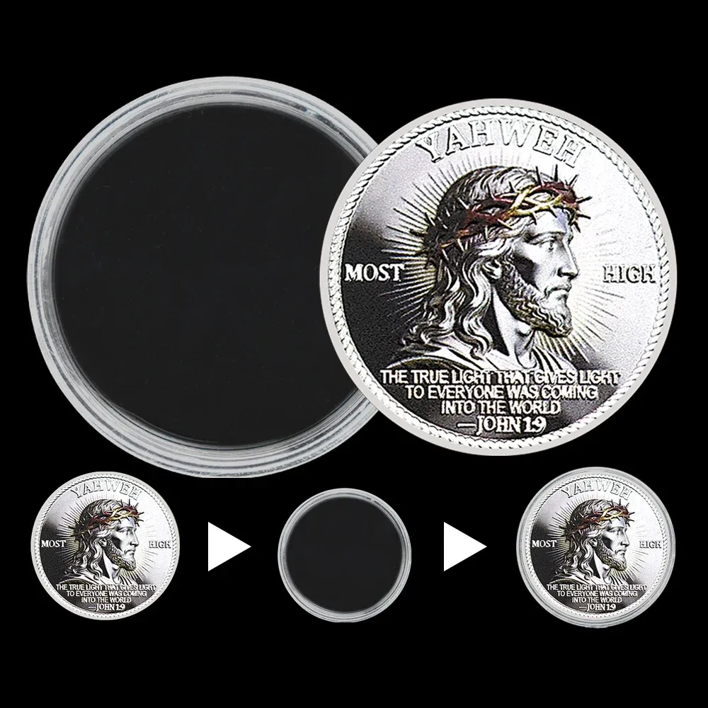 3PCS Yahweh Jesus Christ Commemorative Coin Crown of Thorns Religious Collectible Token Christian Gift Metal Coin Art Decor