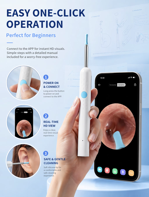 Wireless Visual Ear Cleaner 8MP HD Camera, WiFi Ear Pick Otoscope, 360° Ear Wax Removal Tool , for iPhone Android