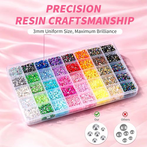 40 Colorful DIY Resin Rhinestone Kit Multicolor 3mm Flatback Gems with Tools and Glue for Nail Art Clothing Shoes Phone Case Crafts