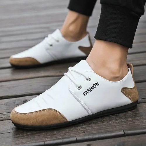 Flat shoes, casual leather shoes, men's white shoes, breathable and soft