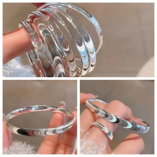 2 pcs Copper Cats Eye Bracelet Open Adjustable Silver Bangle Fashionable Jewelry Accessories