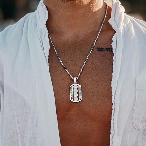 Stainless Steel St. Benedict Medal Pendant Necklace – Cross Inlay with Colored Stones – Distinctive Jewelry