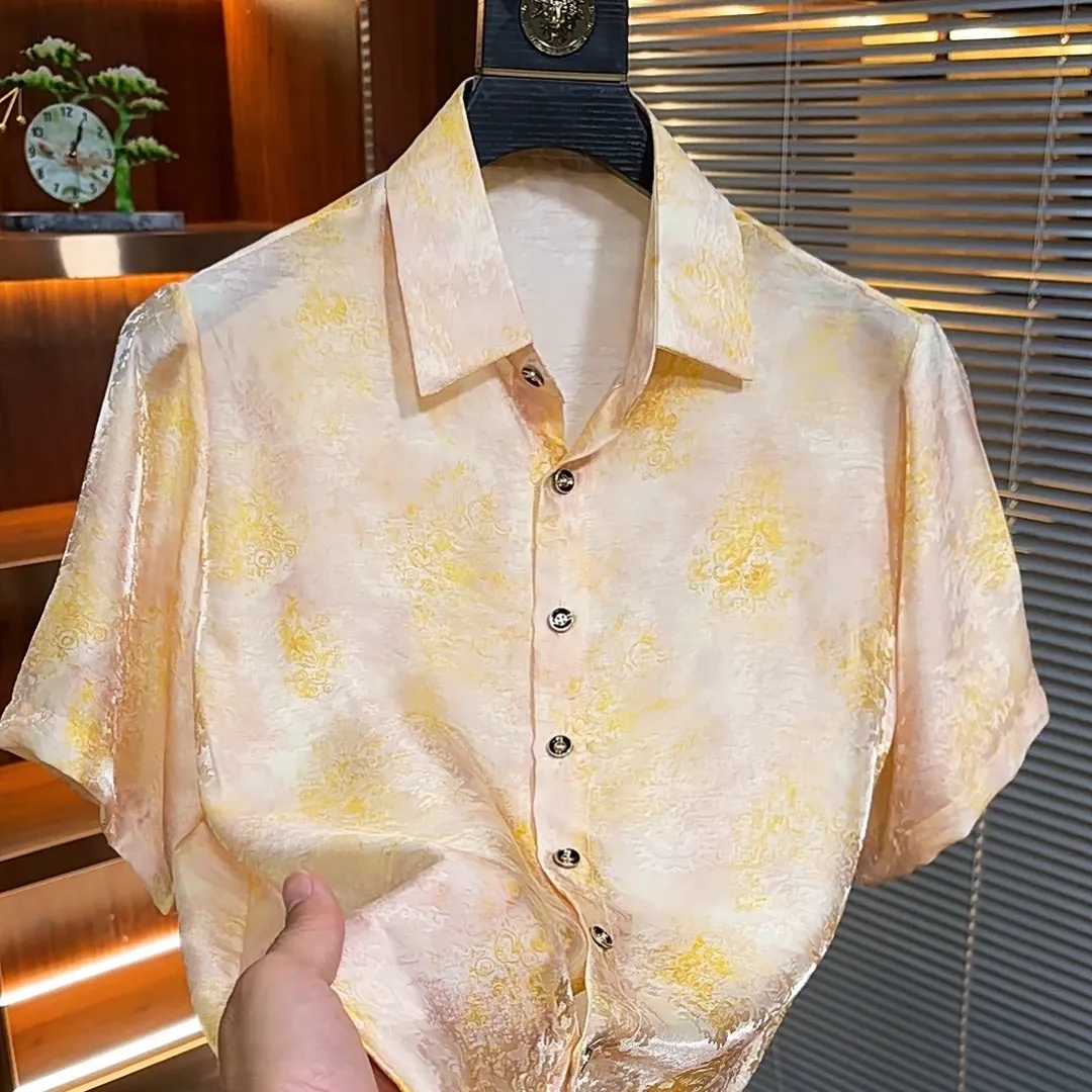 Men's white-gold collared shirt