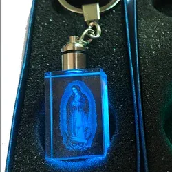 2Pcs Customized Carved Our Lady of Guadalupe San Judas Tadeo Saint Jude Religious Key Chains with Flashlight