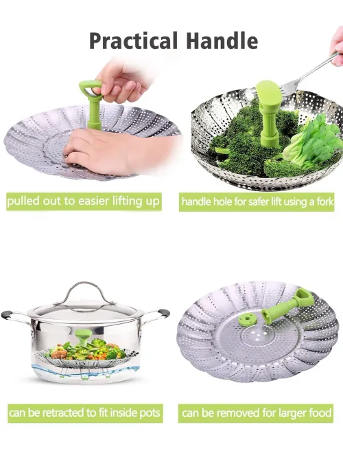 Vegetable Steamer Basket for Cooking Food, Stainless Steel Veggie Steam Basket for Pot, Folding Expandable Steaming Insert
