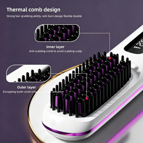 Multi-Function Cordless Ceramic Hair Straightener Brush