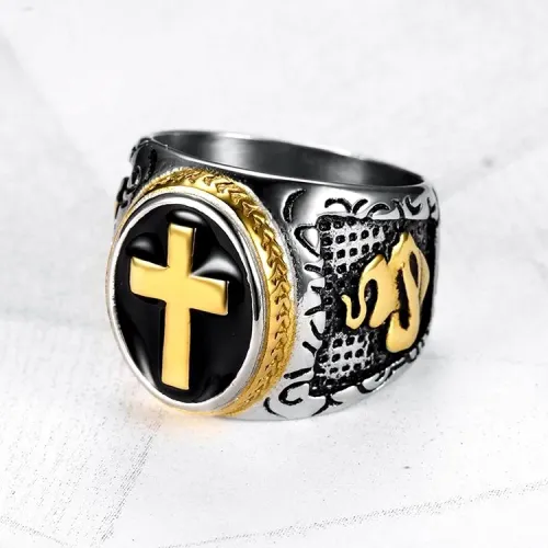 Hot sale Men's rose gold color   Steel Christian Holy Cross Ring Hand of God