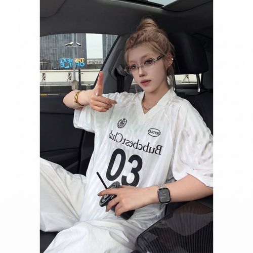 Trendy striped print quick-dry short-sleeve sports jersey