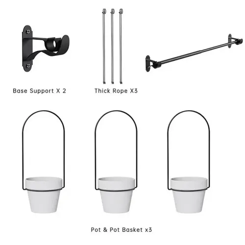 Multi-planter Hanging System Hanging Flower Pot Adjustable Hanging Plant Pot Set with Metal Rod