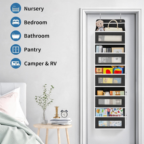 5-Shelf Hanging Storage Organizer - Behind Door Anti-Tilt 5 Large Capacity Pockets Suitable for Bedroom Bathroom
