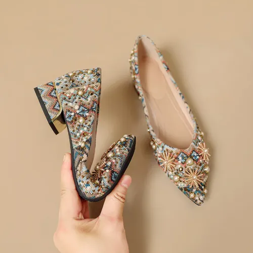 Pointed Toe High Heels for Women 2025 New Ladies Retro Style Rhinestone Decorate