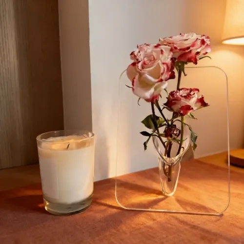 Modern Transparent Acrylic Frame Vase, Decorative Photo Frame Flower Vase for Desktop & Bookshelves Home Decoration
