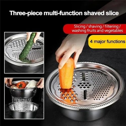 Slice, Grate & Julienne in Minutes! Multi-Function Stainless Steel Vegetable Prep Bowl for Easy Cooking