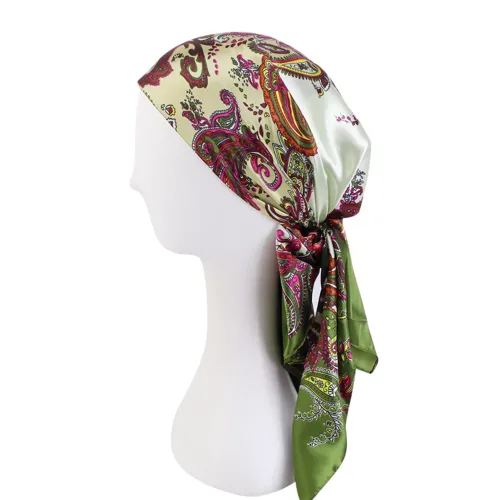 Satin Square Scarf Women Muslim Hijab Elegant 2025 Print Silk Neckerchief Shawl Wraps Headband Handle Hair Accessories Bandana
