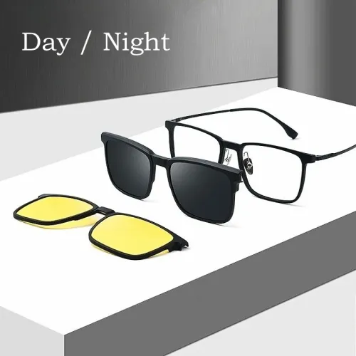 Fashion Polarized Magnetic Clip On Glasses Retro Square Optical  Eyeglasses Frame