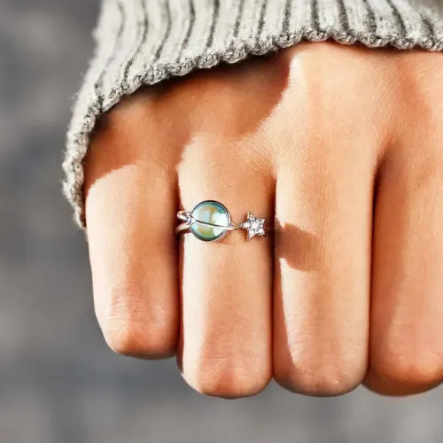 Resizable New Beautiful Star Moon Ring Women Opal Planet Relief Spinner Fidget Rings Jewelry Gifts