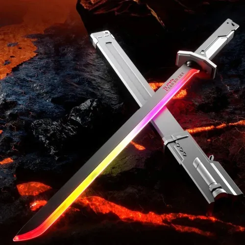 Laser Sword with Spray Sparks Smoke Multi-Color Changing LED Lights Sci-Fi Extendable Toy