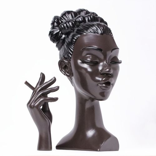 Elegant Women Head Incense Burner Black Women Face Resin Incense Stick Holder With 60Pcs Incense Cones for Room Bedroom Office