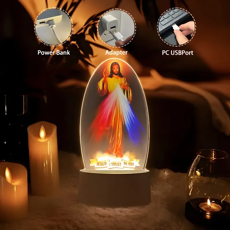 Jesus Night Light, Carved Jesus Figure, I Believe You Night Light, Church Memorial Religious Home Decor, Energy Saving LED Desk Lamp