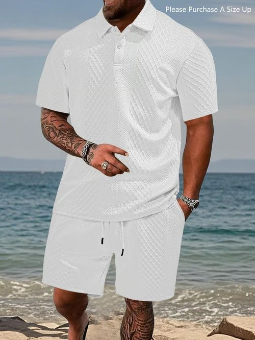 💓💋So Cool — Men's Solid-Color Polo Shirt & Drawstring Shorts Set: A Comfortable and Breathable Two-Piece Outfit