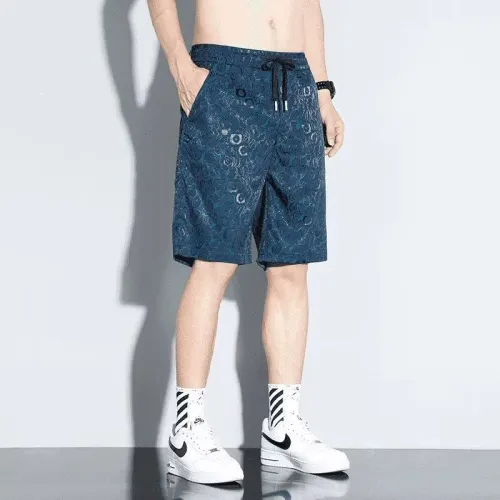 Summer Men's Fashion Loose Dyeing Embroidery Shorts Elastic Youth Casual Breathable Seven-Point Pants Polyester Fiber