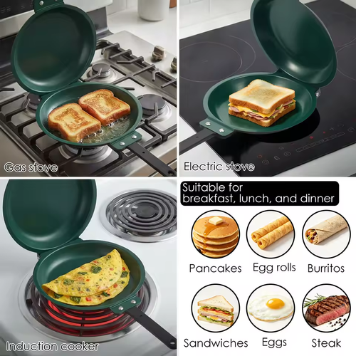 Double Sided Folding Non Stick Waffle Cake Frying Pan Carbon Steel Breakfast Pan Egg Steak Pancake Sandwich Maker Kitchen Tools