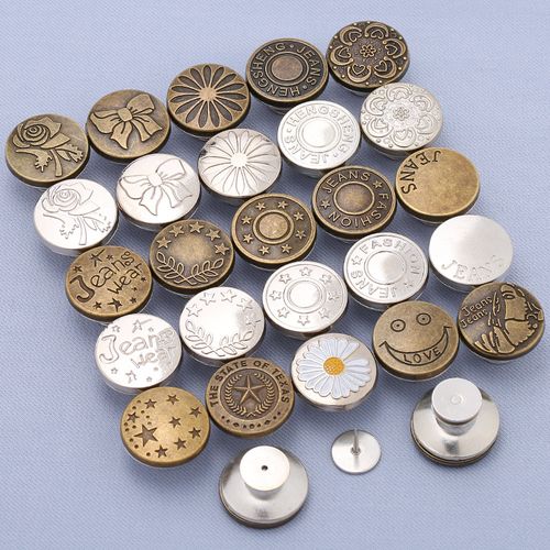 30-Piece Mixed Metal Buttons Set – Adjustable & Detachable in Bronze & Silver