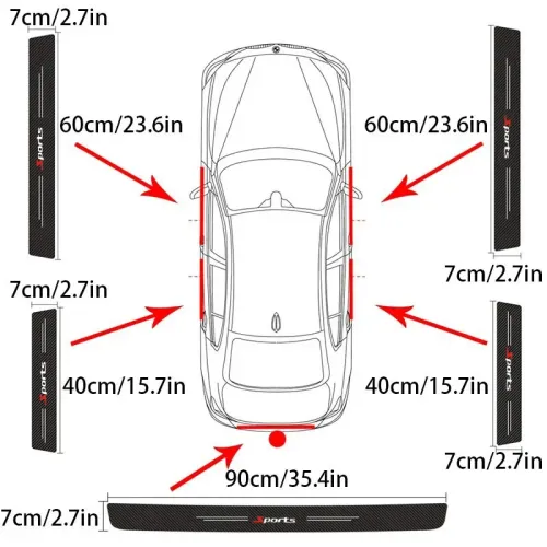 5PCS For Sports Car Door Sill Strip Carbon Fibre Protective Cover Universal Anti-scratch and Anti-collision Door Decorative Stri