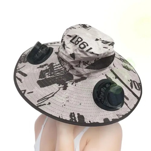 Wide Brim Sun Hat With Solar Fan Sun Bucket Fishing Hats With 2 Solar Fan Breathable Sunhat Support USB Charging For Cycling