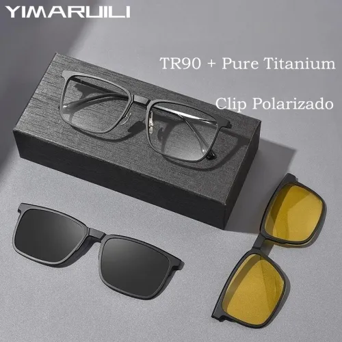 Fashion Polarized Magnetic Clip On Glasses Retro Square Optical  Eyeglasses Frame