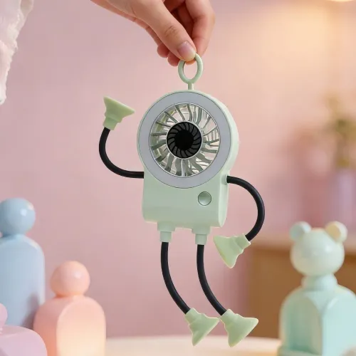 USB Rechargeable Robot Suction Cup Fan Flexible Bendable Digital Display Portable USB Fan Quiet Operation 5 Speed Adjustable